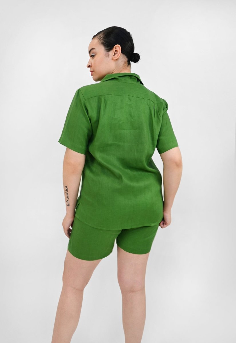 "Tutti Frutti" Linen Shirt - Plantain Green