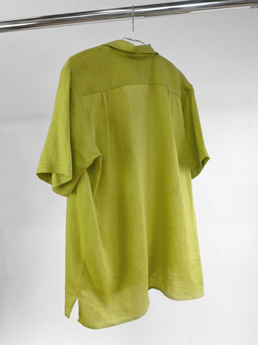 Linen button-up Shirt - Chartreuse. By HO HOS HOLE IN THE WALL