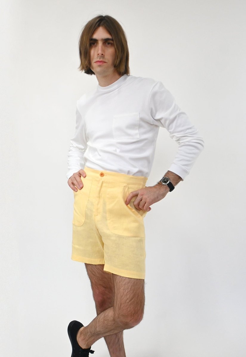 "Tutti Frutti" Linen Shorts - Yellow Strawberry