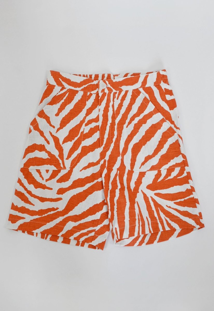 "Zebra Without a Cause" Linen Shorts - Orange Stripe